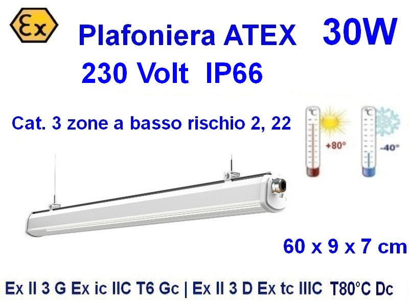 Plafoniera Atex 220-230V 30W 60 cm , Cat. 3 IP66